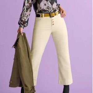 Cabi Size 6 Palm Beach Crop Corduroy Pants Cream Button Fly 4513